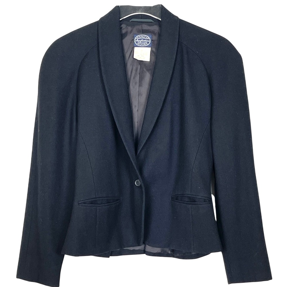 Vintage‎ Jennifer Moore Blazer Womens 12 Navy Blue Wool Peplum Shawl Collar